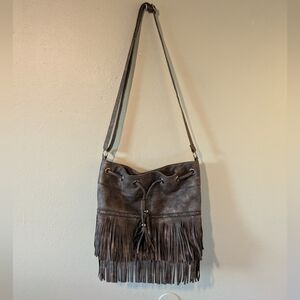 Fringe Faux Leather Hobo Bucket Bag